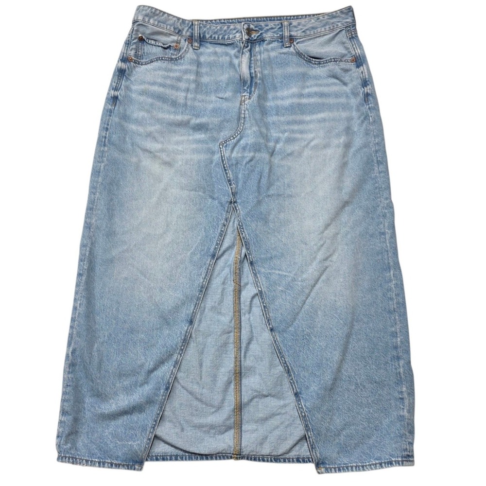 American Eagle Low-Rise Maxi Skirt Womens 16 Blue Cotton Denim Front Slit